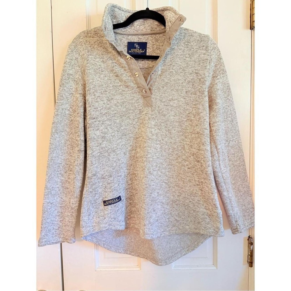 Simply Southern Womens Small Gray Marled Knit Quarter Snap Pullover Sweater